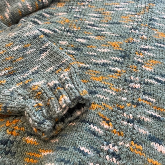 Vintage Handmade Green Yellow White Marled Pullover Turtleneck Sweater - Picture 3 of 6